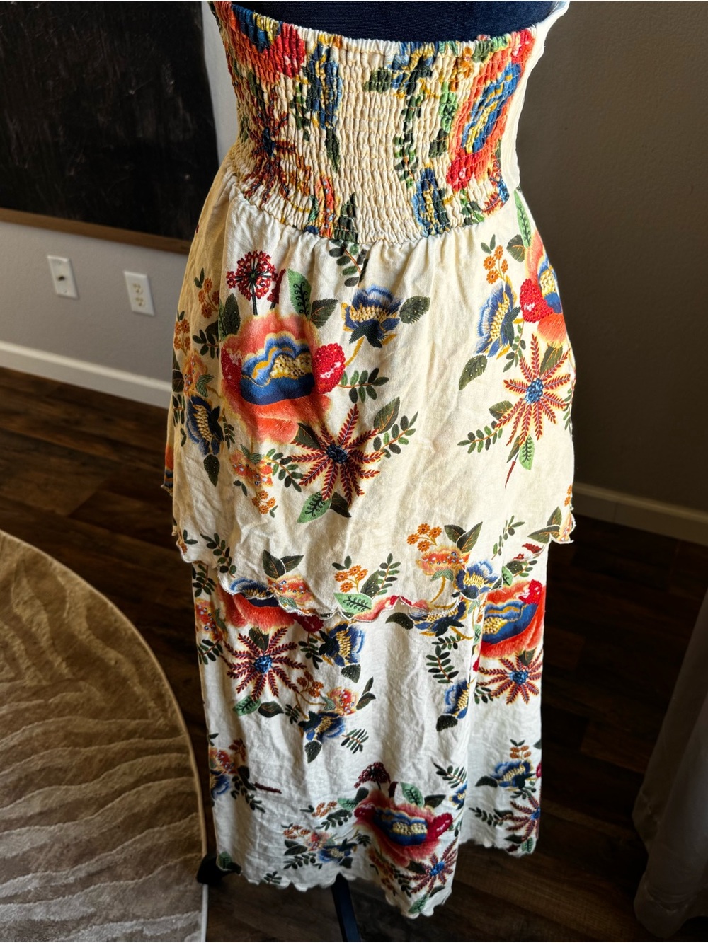 Christian Lacroix Strapless Cream Maxi Dress with Multicolor Floral Embroidery - Picture 3 of 7